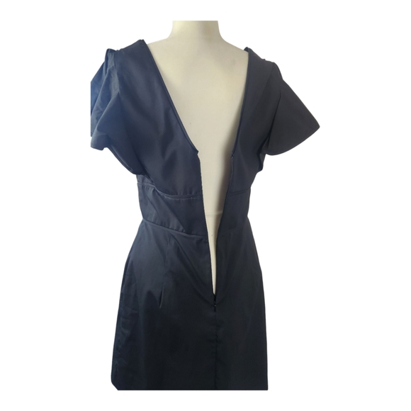 MILLY Deni Mini Dress 10 Black Poplin Flutter Sleeve Plunge Neckline Party - Picture 8 of 11